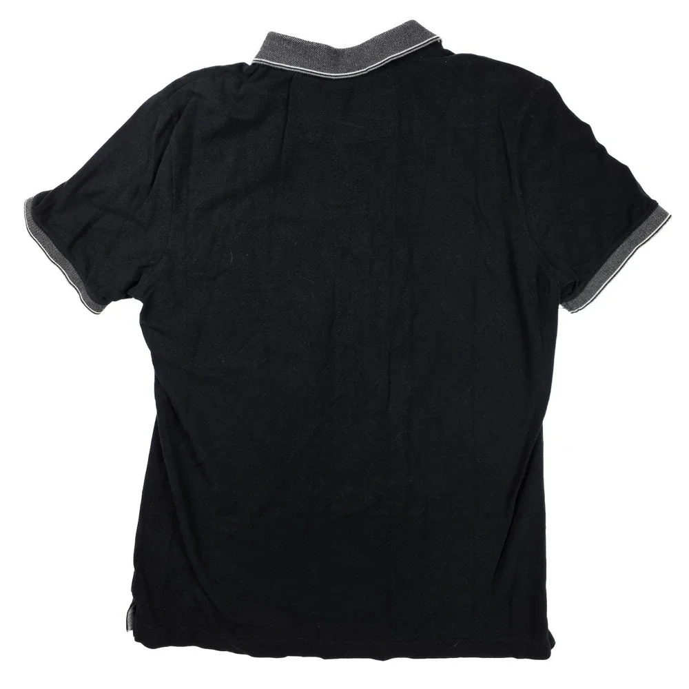 Banana Republic Black Gray Ribbed Trim 1/4 Button S/Sleeve Polo Men's Size Large